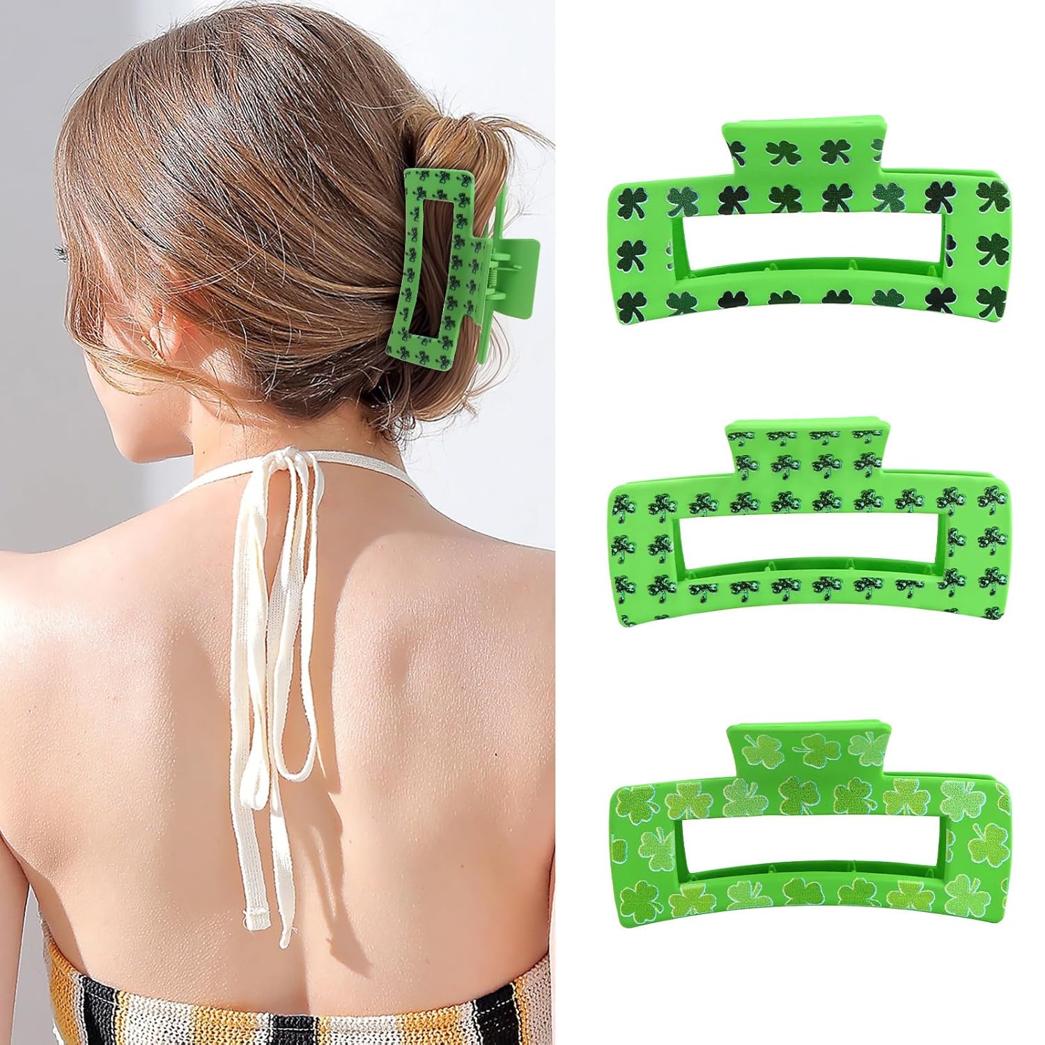 ANBALA_3Pcs_St_Patricks_Day_Claw_Clips_for_Thick_Thin_Hair,_3"_Strong_Hold_Square_Claw_Clips_for_Women_Girls_Non-Slip_Green_Shamrock_Irish_Clover_Hair_Clip_St_Patricks_Day_Accessories