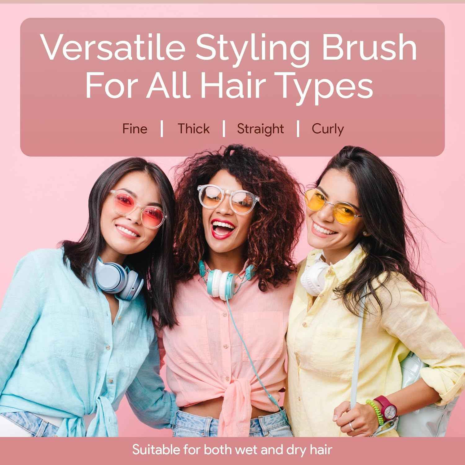 Lily England Vented Hair Brush for Blow Drying - Easy Detangling Hairbrush for Women for Fine, Thick, Curly Hair with Non-Slip Gel Handle - Static Free Vent Hair Brushes for Faster Drying, Rose Gold