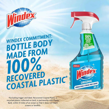 Windex Glass and Window Cleaner Spray Bottle, Packaging Designed to Prevent Leakage and Breaking, Surface Cleaning Spray, Original Blue Scent