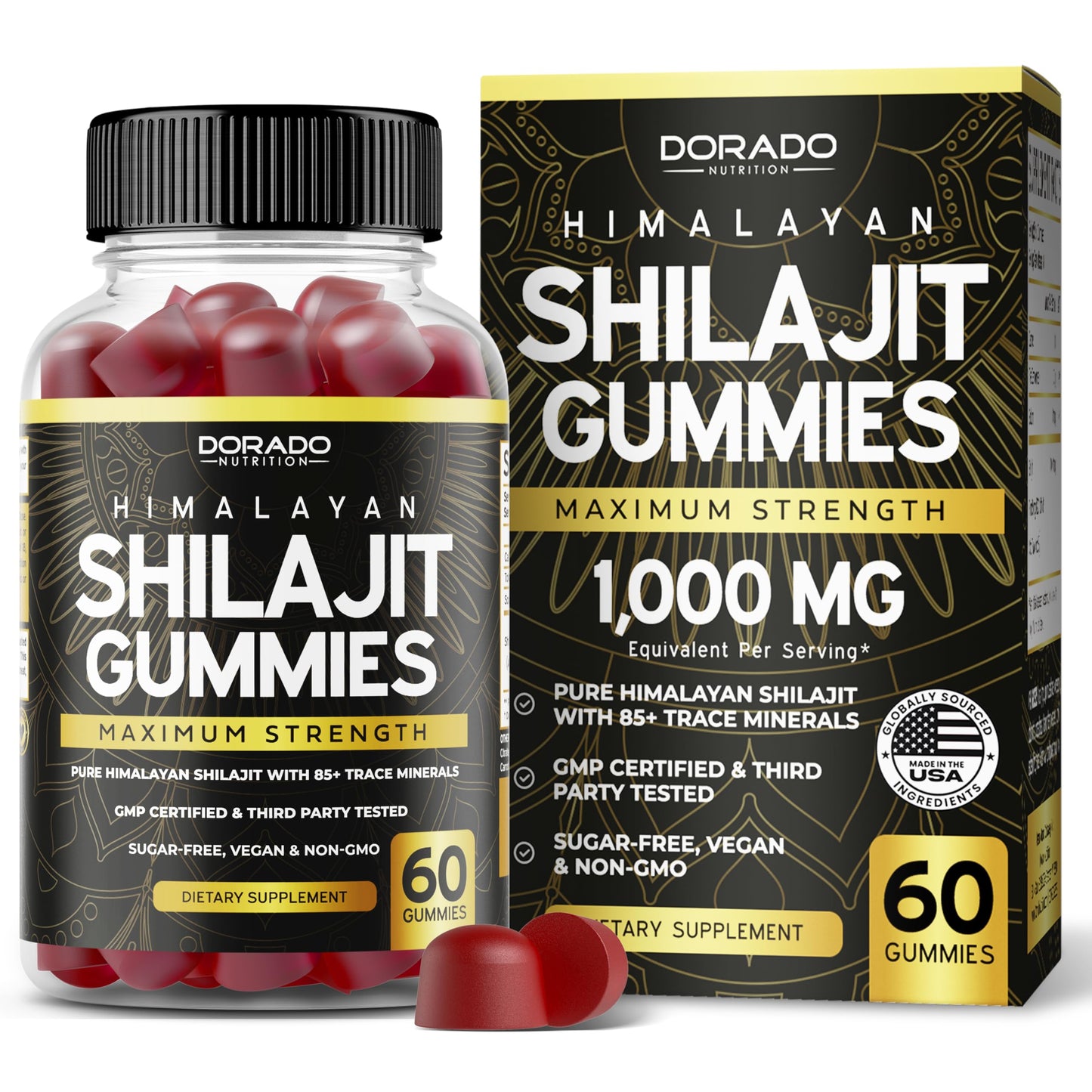 Shilajit Gummies For Men &amp;amp; Women 1000mg (High Potency Gold Grade with 85+ Trace Minerals with Fulvic Acid) - Energy &amp;amp; Immunity Support - Third Party Tested, Non GMO, Vegan &amp;amp; Made in USA - (60 Gummies)