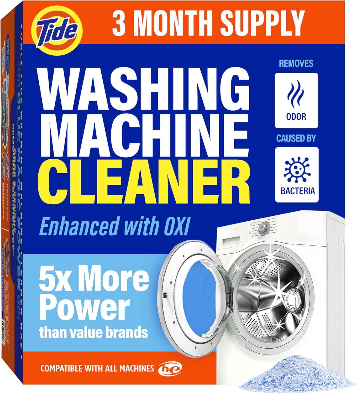 Washing Machine Cleaner by Tide, Washer Machine Cleaner with Oxi for Front and Top Loader Washer Machines, Deep Cleaning Odor Eliminator, 3 Month Supply