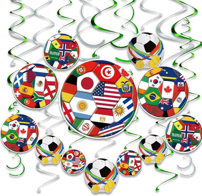 AhfuLife 24pcs Soccer Hanging Swirls for Party Decorations 2026, 12Pcs Soccer Flag Hanging Swirls and 12pcs Hanging Swirls for World Cup Home Party Decorations