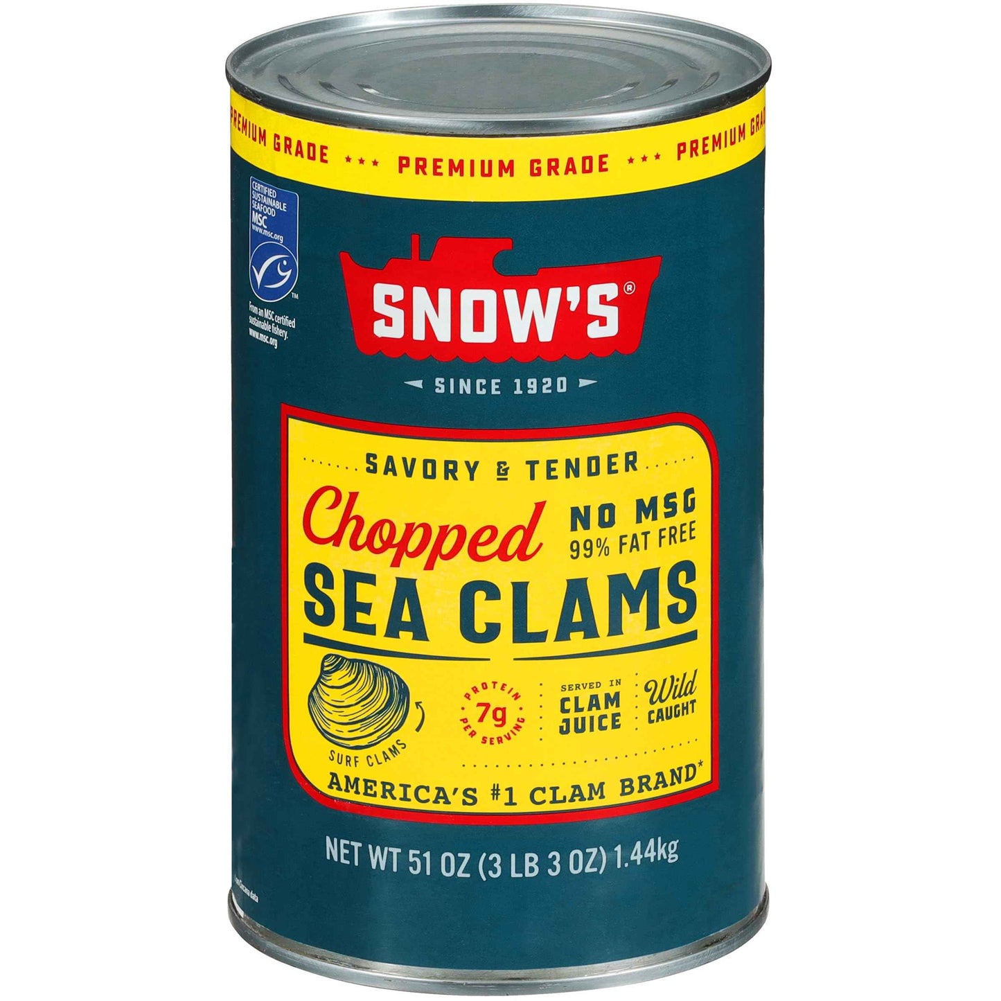 Snow's Ocean Chopped Clams Canned, Can - 7g Protein per Serving - Gluten Free, No MSG, 99% Fat Free - Great for Pasta & Seafood Recipes