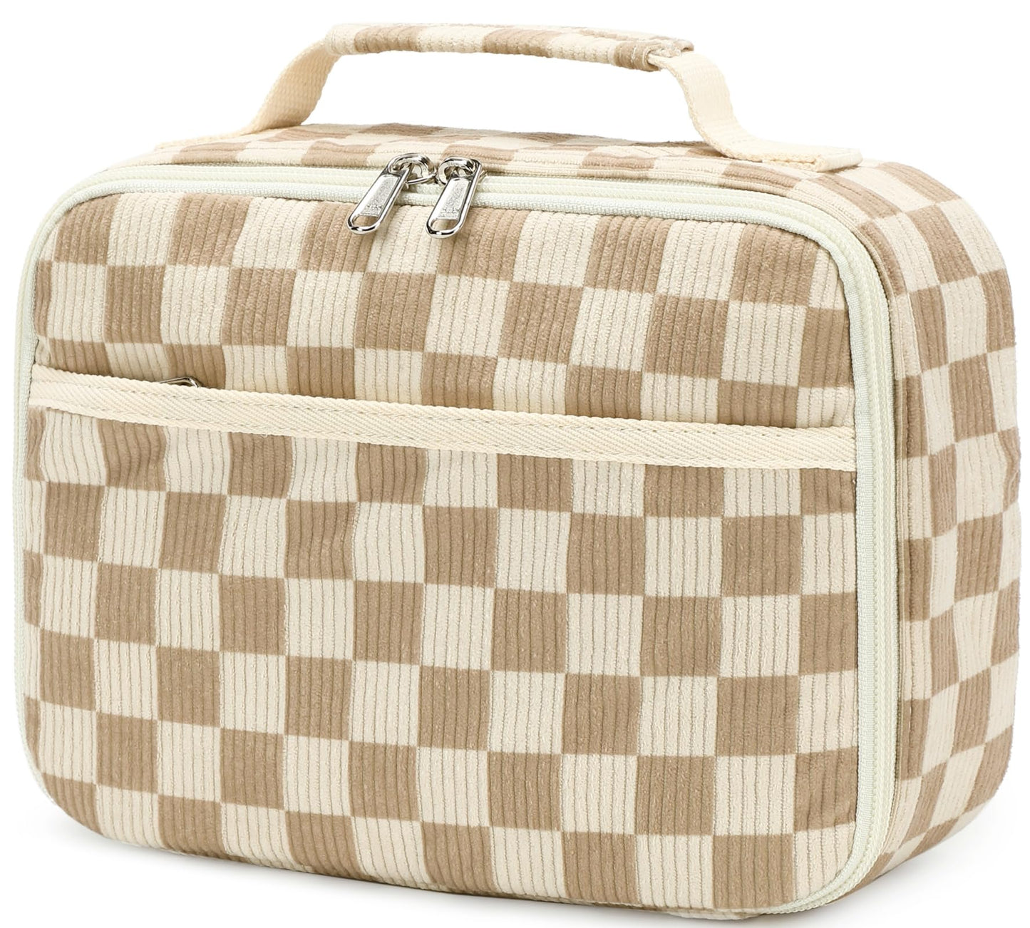Kids Girls Lunch Bag Insulated Lunch Box for school Corduroy Lunch Cooler Organizer School Kids Lunch Tote (Corduroy checkered brown)
