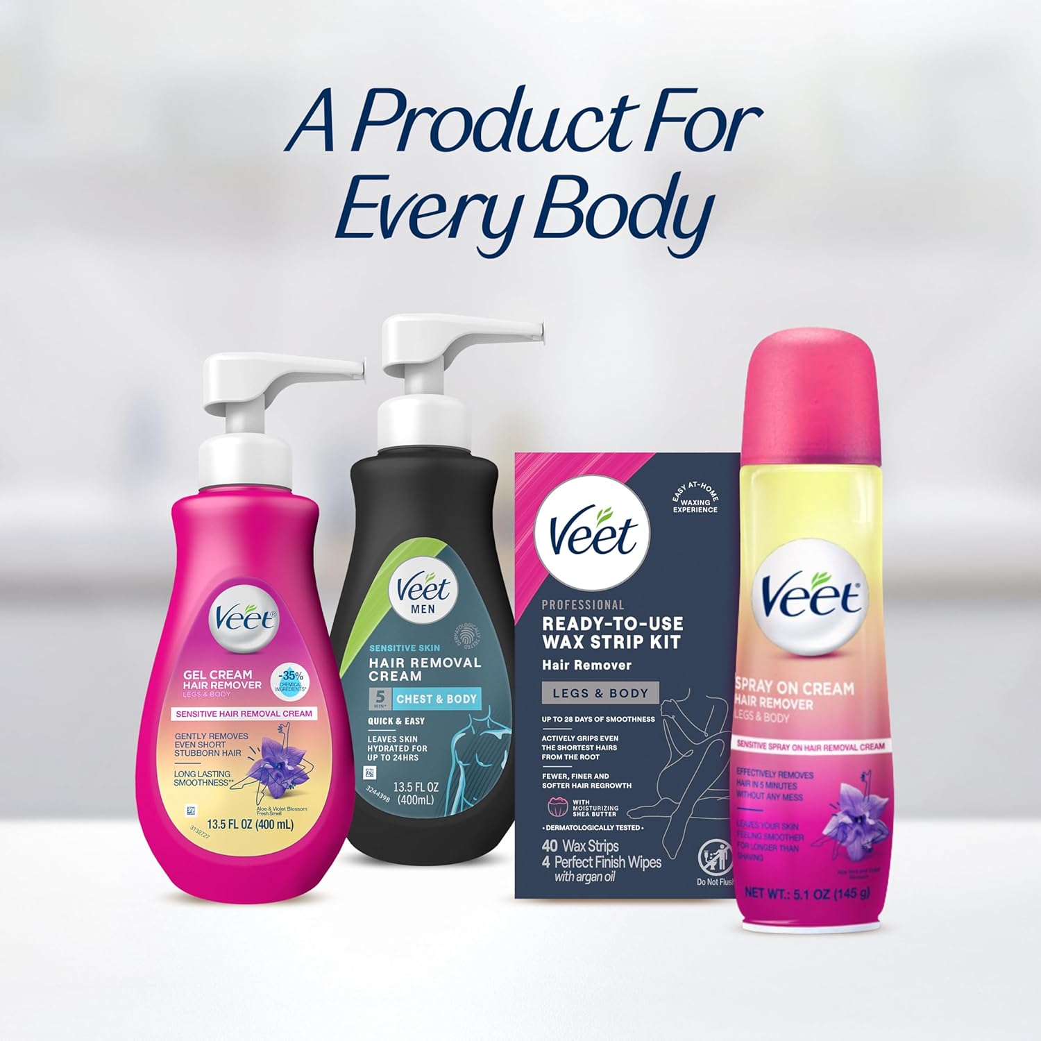 VEET_Ready-To-Use_Waxing_Kit_For_Women,_Wax_Strips_For_Body_Hair_Removal,_Wax_Kit_For_Legs_and_Body,_Personal_Care_Product,_Hair_Remover,_40ct_Waxing_Strips_(20_Double-Sided),_4ct_Body_Wipes