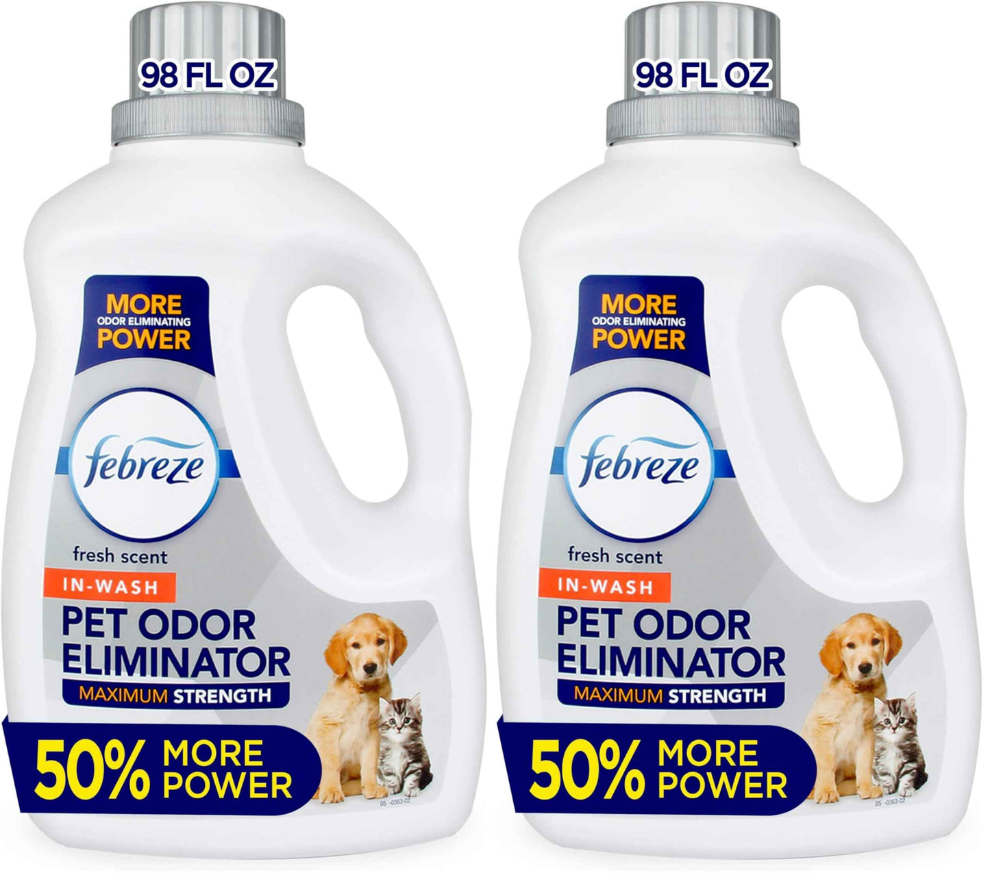 Febreze Laundry Detergent Additive for Pet Supplies, Maximum Strength In Wash Pet Odor Eliminator, Designed to Remove Tough Odors in Fabrics and Clothing in a Single Wash, Fresh Scent, 98 fl oz