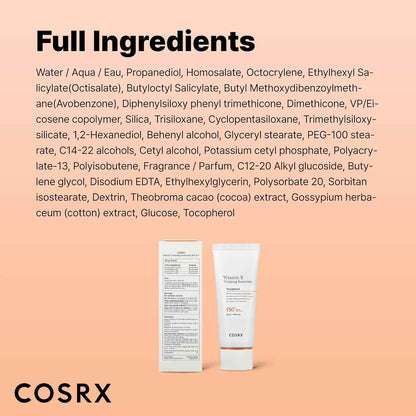 COSRX Vitamin E Vitalizing Sunscreen,SPF 50 Face Sunscreen, Lightweight, Non-Sticky, No White Cast, Hydrating, Beach Essentials, Travel Essentials, Korean Skincare, Mothers Day Gift for Mom1.69 fl oz