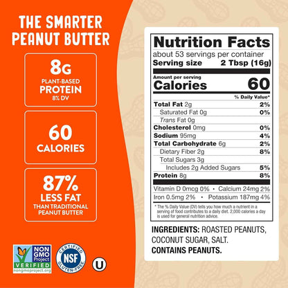 PBfit Peanut Butter Powder, Powdered Peanut Butter Spread From Real Roasted Peanuts, 8g of Protein 8% DV, Gluten-Free, 60 calories, 87% less fat