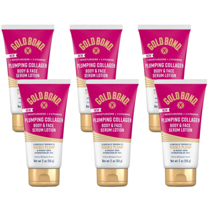 Gold Bond Plumping Collagen Body & Face Serum Lotion, Lightweight Hydrating Moisturizer with Collagen Peptide Complex, Jojoba and Grapeseed Oils to Visibly Plump Skin, Cherry Blossom Scent