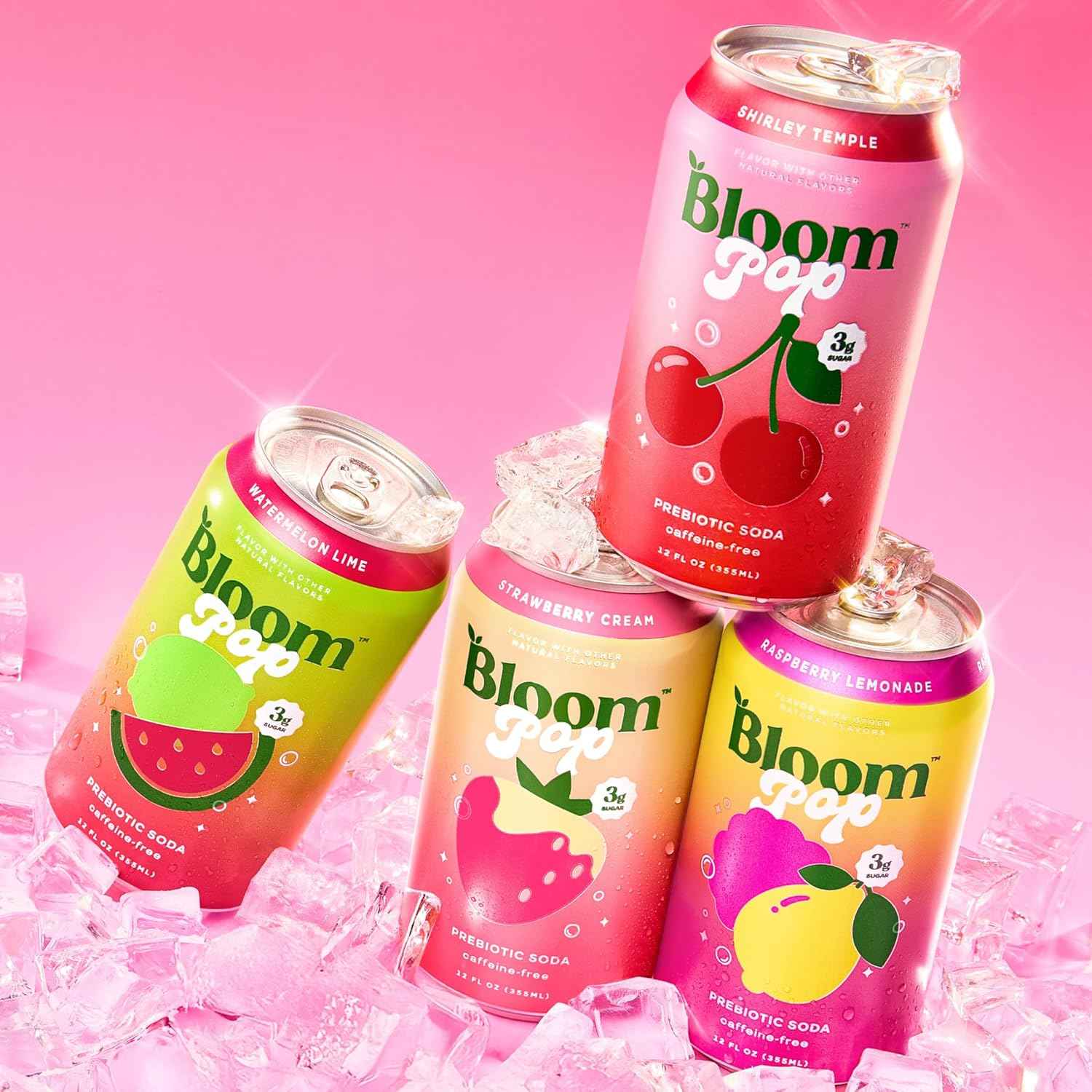 Bloom Pop Prebiotic Soda 12 Pack, 12oz Cans | Soda for Gut Health, Low Calorie, No Caffeine, Healthy Soft Drink Alternative
