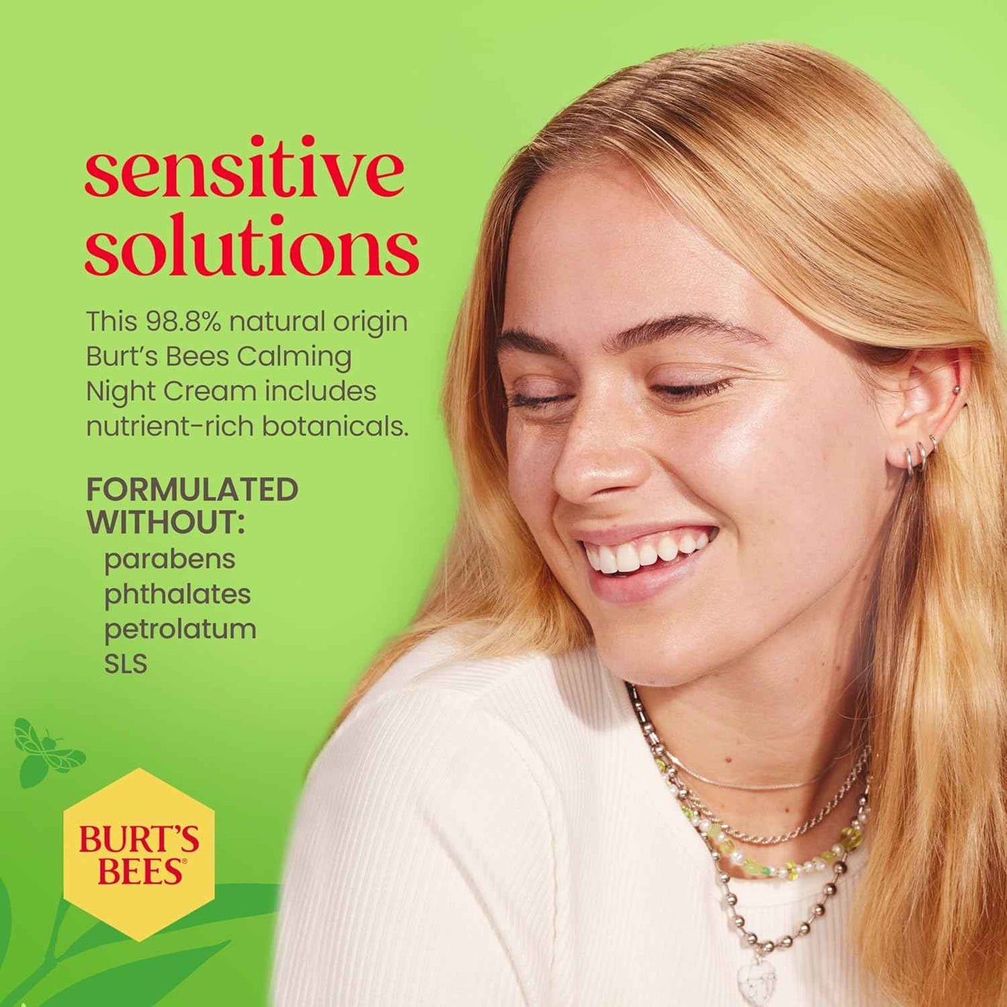 Burt's Bees, For Sensitive Skin Infuses Skin With Moisture While You Sleep, 98.8 Percent Natural Origin Skin Care, 1.8 oz. Tub