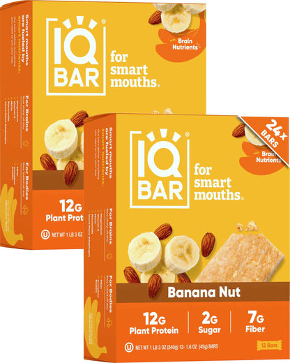 IQBAR Clean Plant Protein Bars - Keto, Vegan, High Fiber, Gluten and Dairy Free, Low Sugar Snack - Brain and Body Nutrients for Focus, Energy, Meal Replacement
