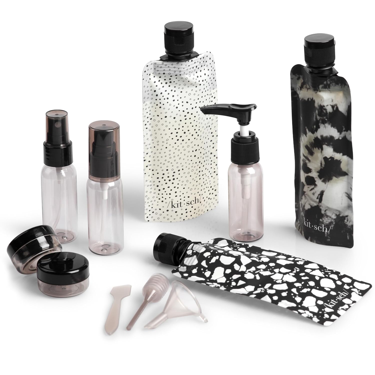 Kitsch_11_PCS_Travel_Containers_for_Toiletries_–_Travel_Essentials_Kit_for_Shampoo,_&_More_-_TSA_Approved_Bottles_for_Travel_Size_Toiletries,_Leak-Proof_Refillable_Travel_Containers_-_Black_&_Ivory