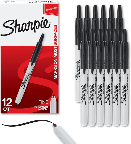 Sharpie_Retractable_Permanent_Markers,_Fine_Tip,_Black,_12_Count_-_Desk,_Classroom,_Office_Supplies