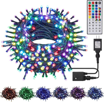 HOME_LIGHTING_66ft_Christmas_Decorative_Mini_Lights,_200_LED_RGB_Changing_8_Functional_Green_Wire_Fairy_Halloween_Lights_with_Remote_Timer,_Plug_in_Indoor_Outdoor_Xmas_Wedding_Party_Decor