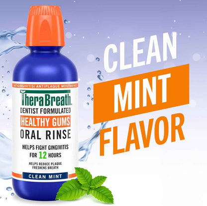 TheraBreath Healthy Gums Oral Rinse, Antigingivitis, Clean Mint Flavor, Dentist Formulated to Help Prevent Gingivitis and Support Gum Health, Alcohol Free