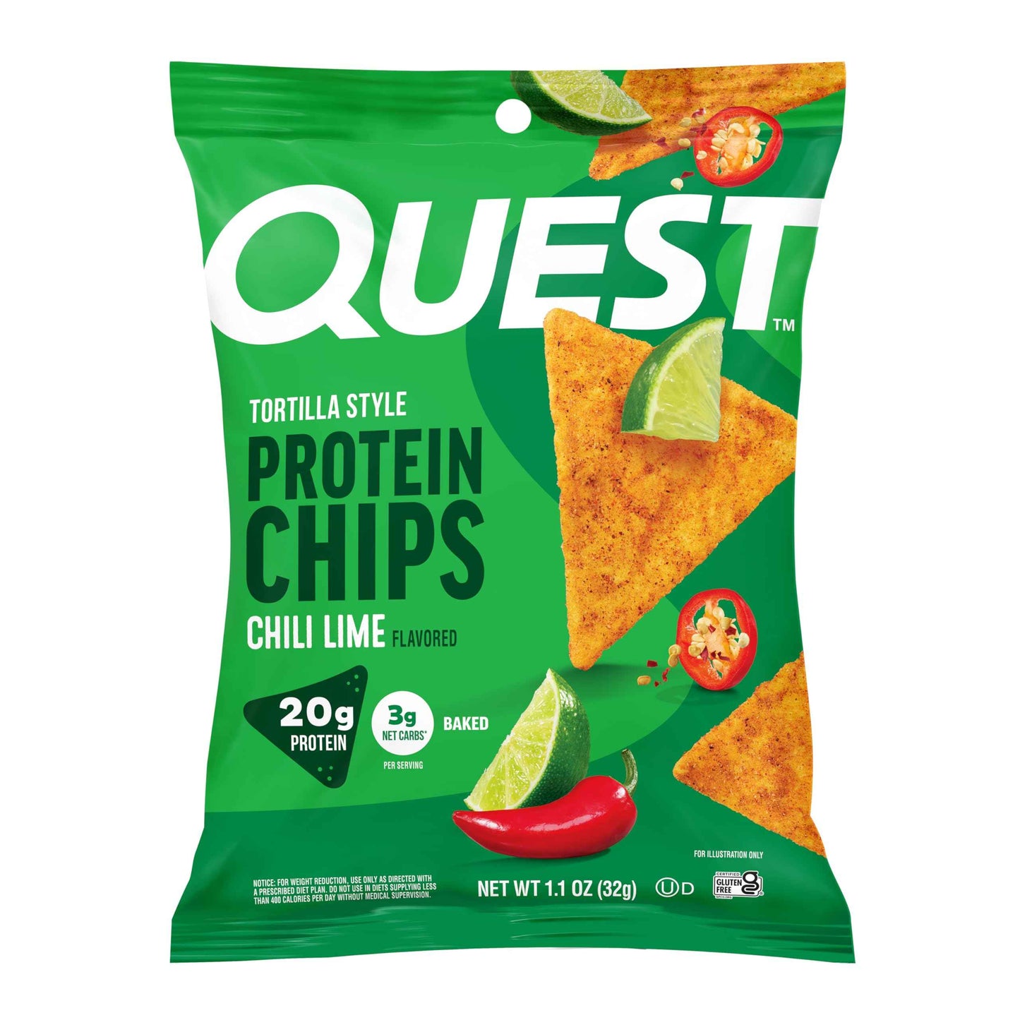 Quest Nutrition Tortilla Style Protein Chips, 20g Protein, 3g Net Carbs, Low Carb, Gluten Free, 1.1 oz