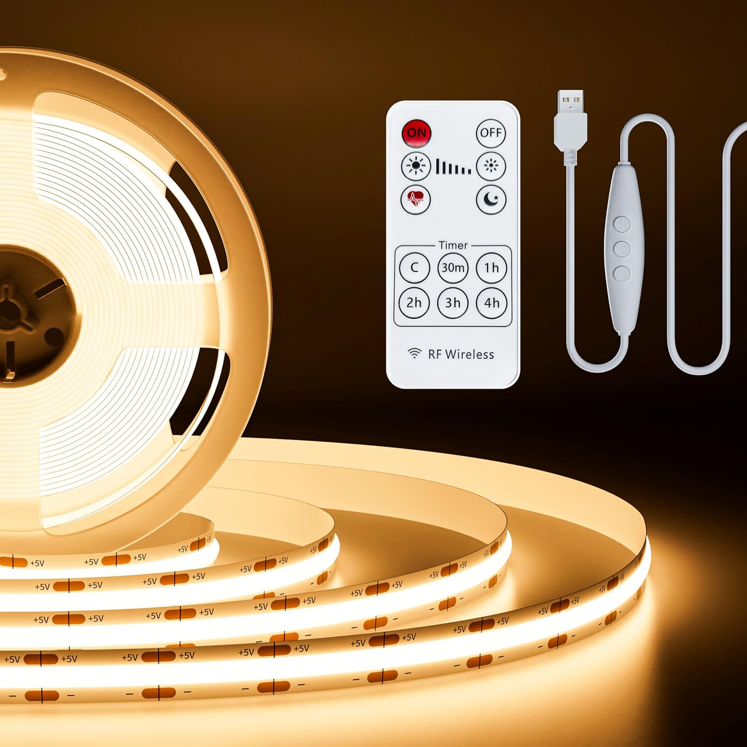 PAUTIX_5V_USB_COB_LED_Strip_Light,_Dimmable_2700K/3000K/4000K/6000K_CRI90+_with_RF_Remote_TV_Backlight,Flexible_Under_Cabinet_Tape_Light_for_Bedroom,Kitchen,Home,Office_DIY_Lighting