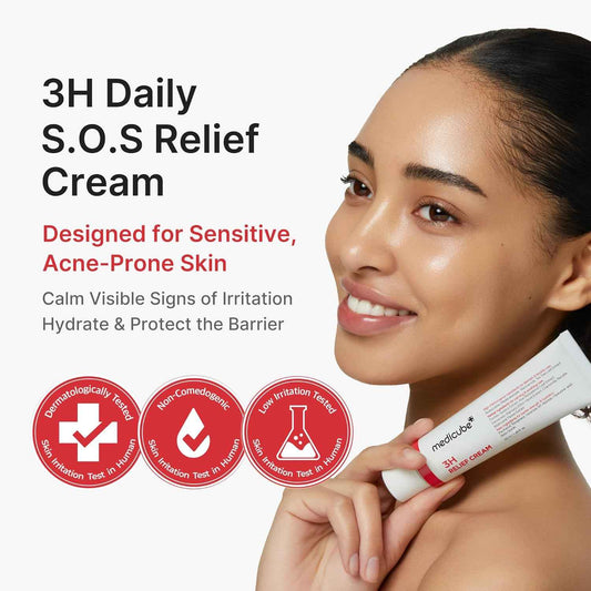 medicube 3H Daily Relief Cream | Daily Soothing Moisturizer for All Skin Types | Lightweight Comforting Cream Ideal For Use After Spot Care | Guaiazulene, Centella, Ceramide for Balance and Hydration