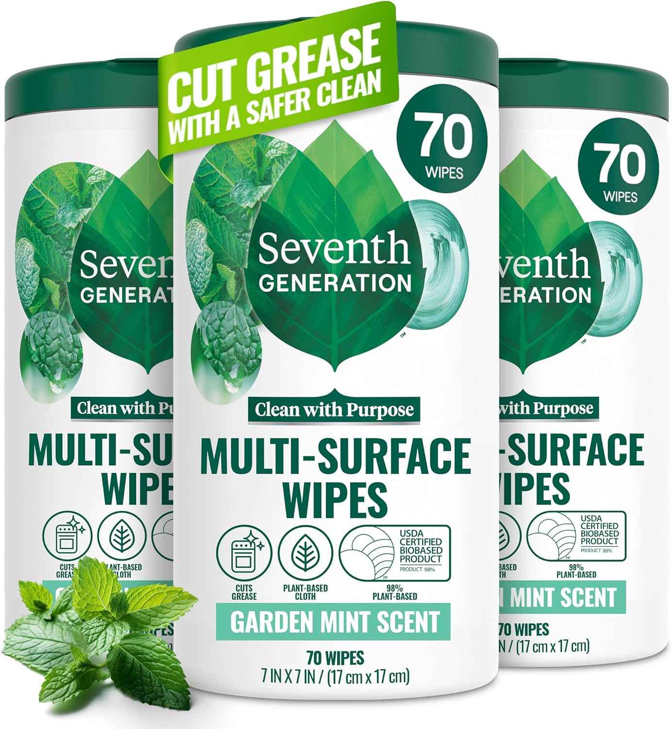 Seventh Generation Multi-Surface Wipes, Plant-Based Cleaning Wipes, No Harsh Fumes or Residue, Safe Around Kids