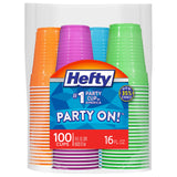 Hefty Party On Disposable Plastic Cups, Assorted, 18 OZ - 54 Count, 16 Ounce - 100 Count