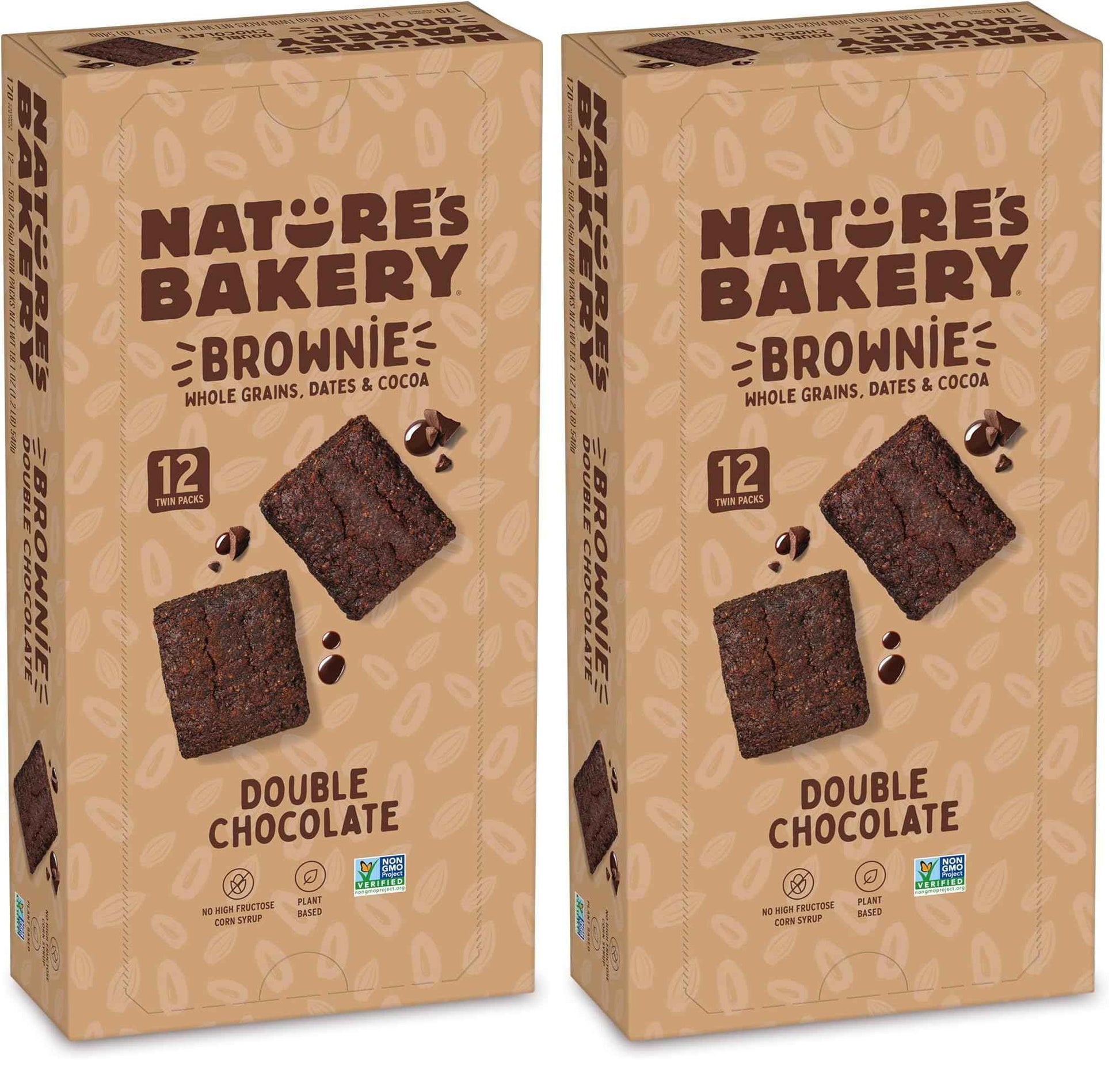 Nature’s Bakery Double Chocolate Brownie Bars, Whole Grains, Dates, and Cocoa, Plant Based, Dairy-Free, Snack Bar