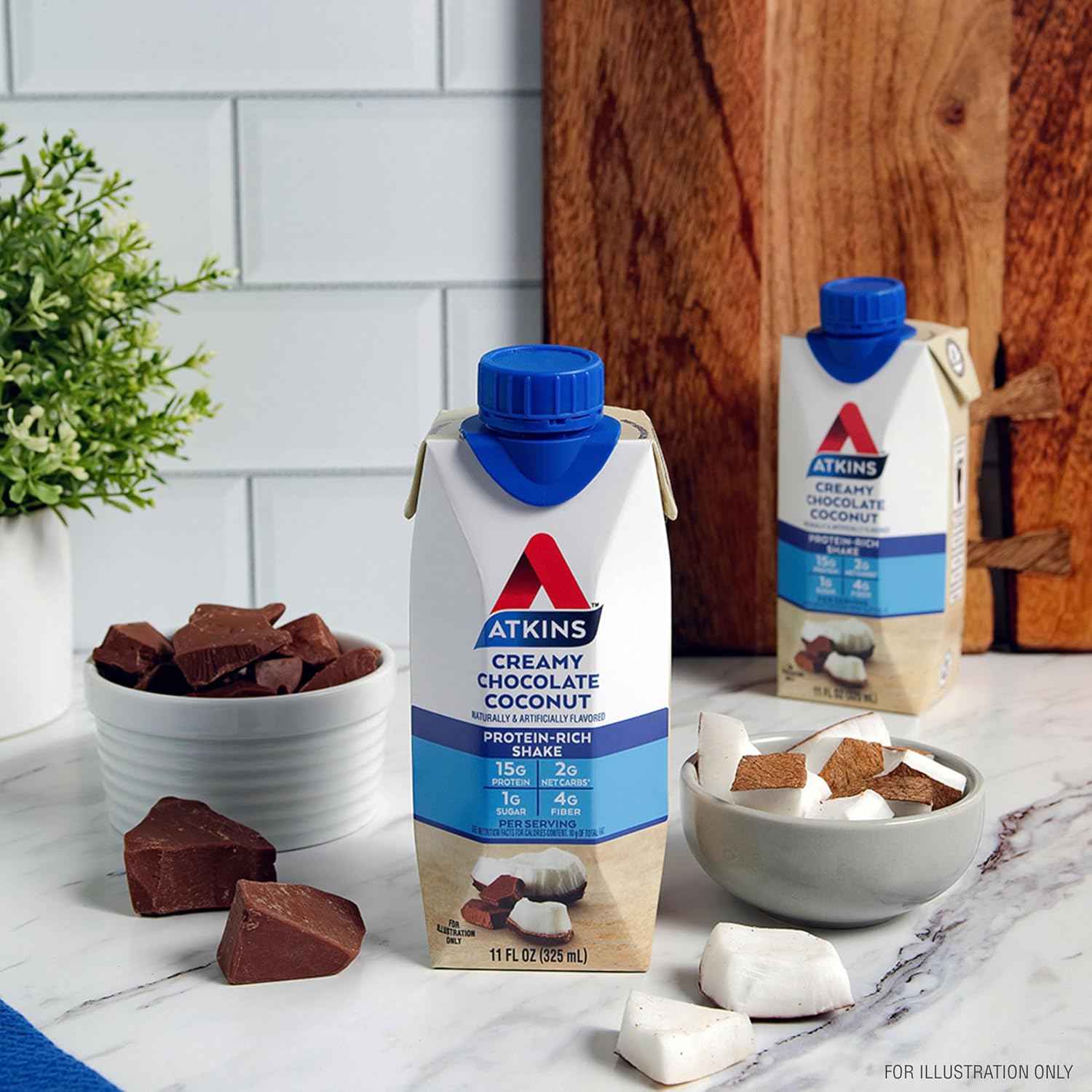 Atkins Creamy Chocolate Coconut Protein Shake, 15g Protein, 2g Net Carbs, 1g Sugar, Keto Friendly