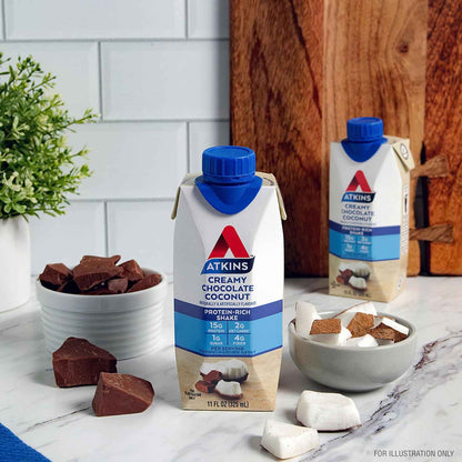 Atkins Creamy Chocolate Coconut Protein Shake, 15g Protein, 2g Net Carbs, 1g Sugar, Keto Friendly