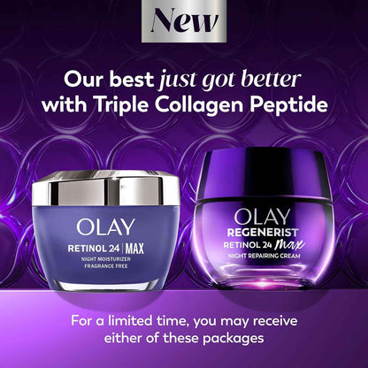 Olay Retinol Night Cream for Women, MAX, Anti-Aging Face Mousturizer, Fragrance-Free, Non Greasy - Anti-Wrinkle, Smooth Fine Lines, Hydrating Skin Care - Triple Collagen Cream, Niacinamide, 1.7oz