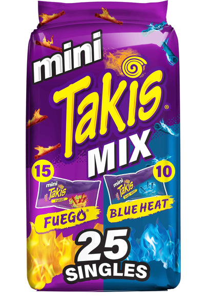 Takis Mini 25 pc / 1.23 oz Bite Size Variety Pack, Flavored Mixed Rolled Tortilla Chips