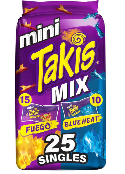 Takis Mini 25 pc / 1.23 oz Bite Size Variety Pack, Flavored Mixed Rolled Tortilla Chips