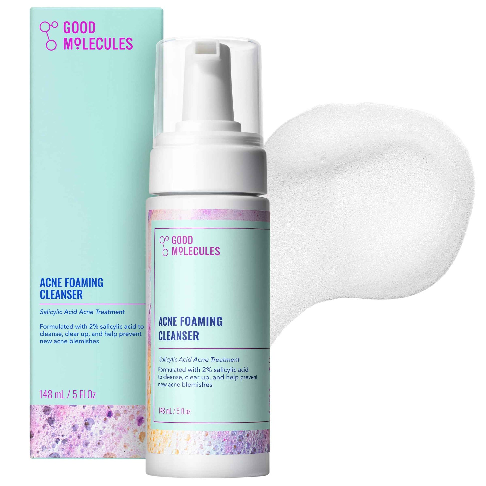 Good Molecules Acne Foaming Cleanser - 2% Salicylic Acid Foam Cleanser - Gentle Acne Face Wash with Alcohol Free Witch Hazel and Aloe - Skin Care for Face