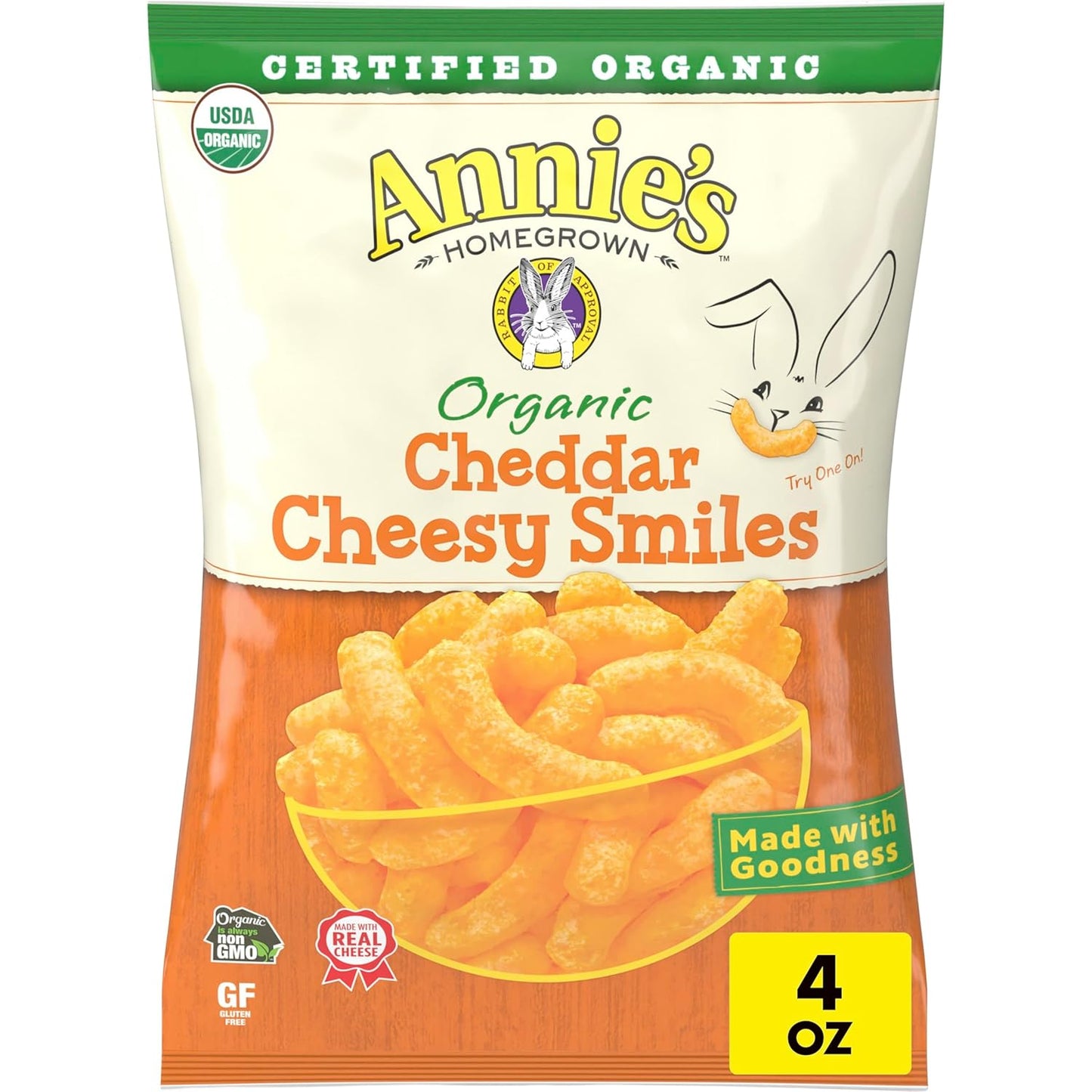 Annie's_Organic_Cheddar_Cheesy_Smiles,_Baked_Corn_Puffs,_Gluten_Free,_4_oz