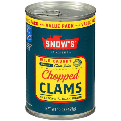 Snow's Ocean Chopped Clams Canned, Can - 7g Protein per Serving - Gluten Free, No MSG, 99% Fat Free - Great for Pasta & Seafood Recipes