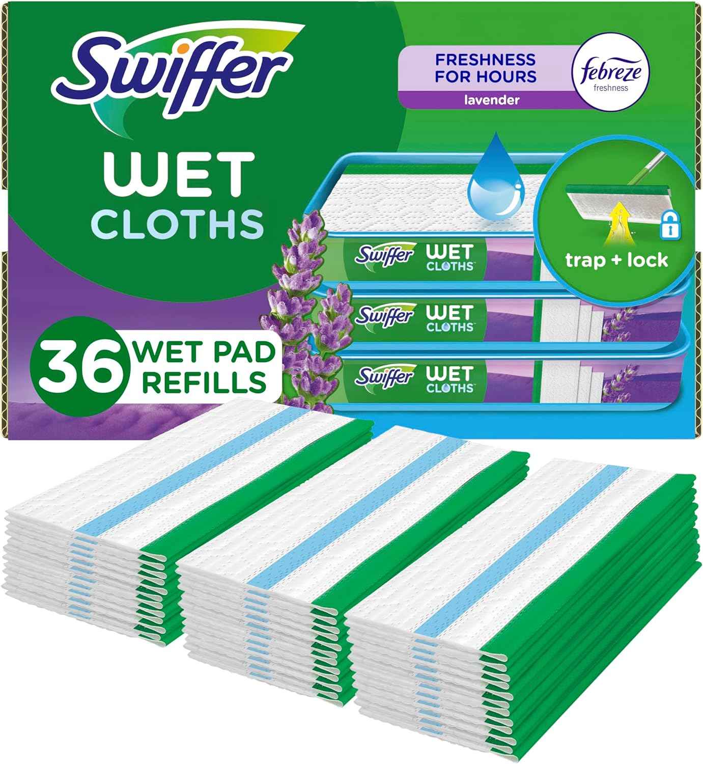 Swiffer Sweeper Wet Mopping Cloth Multi Surface Refills, Mops for Floor Cleaning, Febreze Lavender Scent