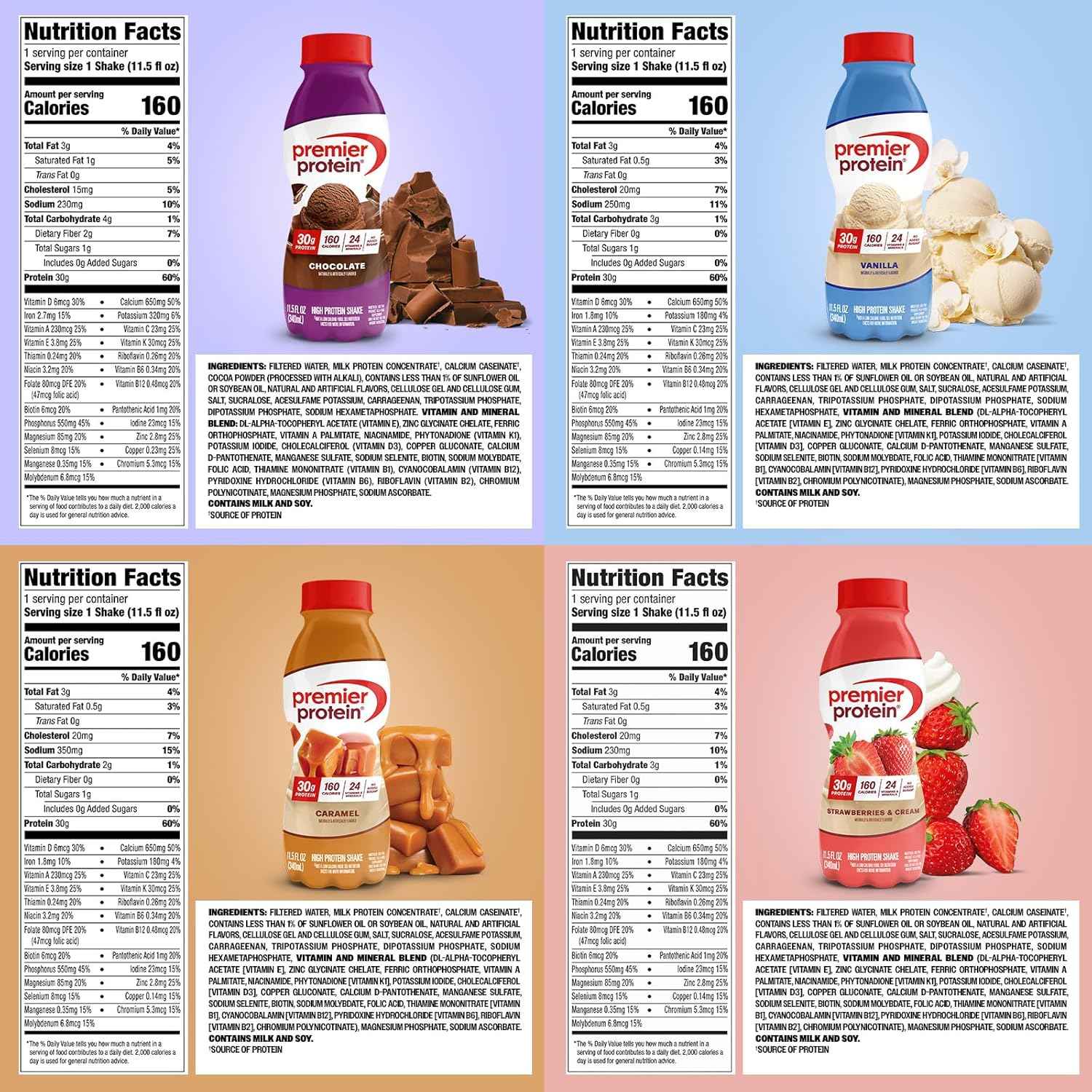Premier Protein Shake, 8 Flavor Variety Pack, 30g Protein, No Added Sugar, 24 Vitamins & Minerals to Support Immune Health, 11.5 fl oz