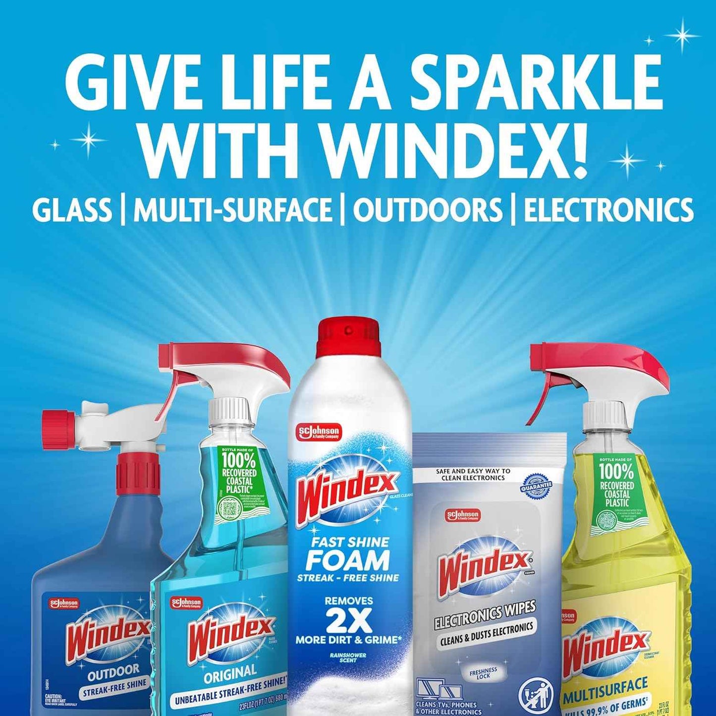 Windex Glass and Window Cleaner Spray Bottle, Packaging Designed to Prevent Leakage and Breaking, Surface Cleaning Spray, Original Blue Scent