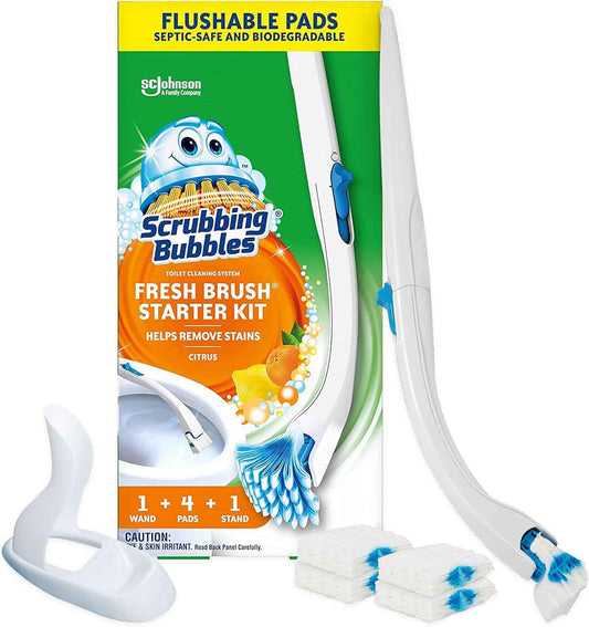Scrubbing Bubbles Toilet Bowl Cleaning System with Flushable & Disposable Cleaner Refill Pads, Fights Odors and Helps Remove Limescale & Hard Water Stains, Citrus Scent
