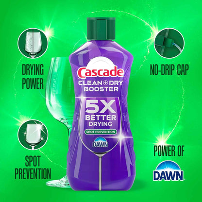 Cascade Rinse Aid Clean & Dry Booster Dishwasher Liquid, Gel & Detergent Pods for Sparkling Clean Dishes, Dishwasher Soap Tablets & Rinse Aid Dry Booster