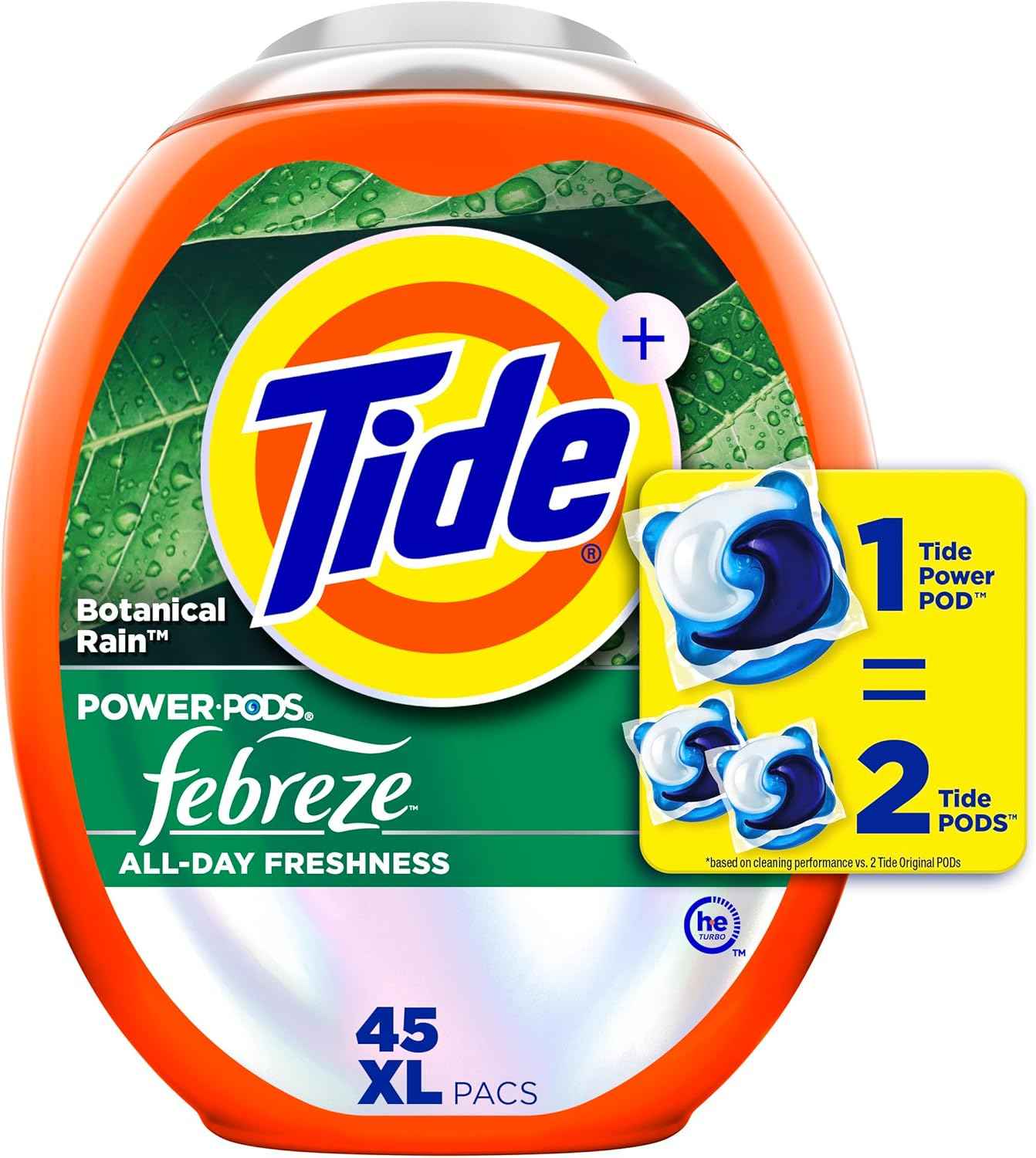 Tide Power Pods with Febreze Laundry Detergent Pacs, 45 Count, Botanical Rain Scent, All-Day Freshness