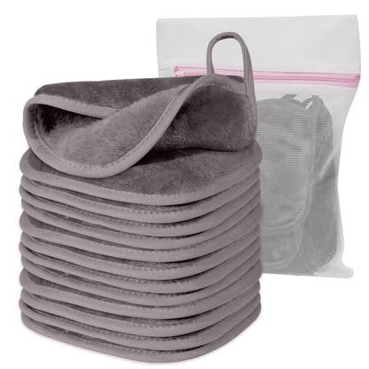Natwag Makeup Remover Cloth, 6&amp;#34; x 6&amp;#34; Make Up Towels Reusable Face Cloth for Washing Face, Makeup Remover Pads Microfiber Face Washcloth with Mesh Bag, Just Water, 12 Pack, Cool Grey
