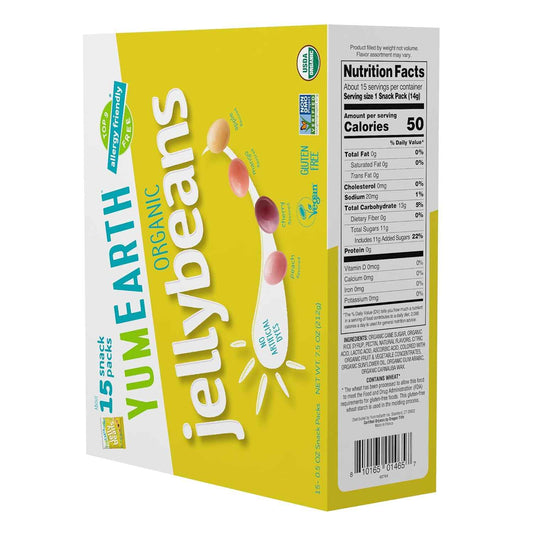 YumEarth Organic Jelly Beans - Fruity Candy Snack Packs, Gluten Free Snacks for Kids - Allergy Friendly, Non-GMO, No Artificial Dyes - Assorted Flavors, 7.5 oz. (Pack of 15)