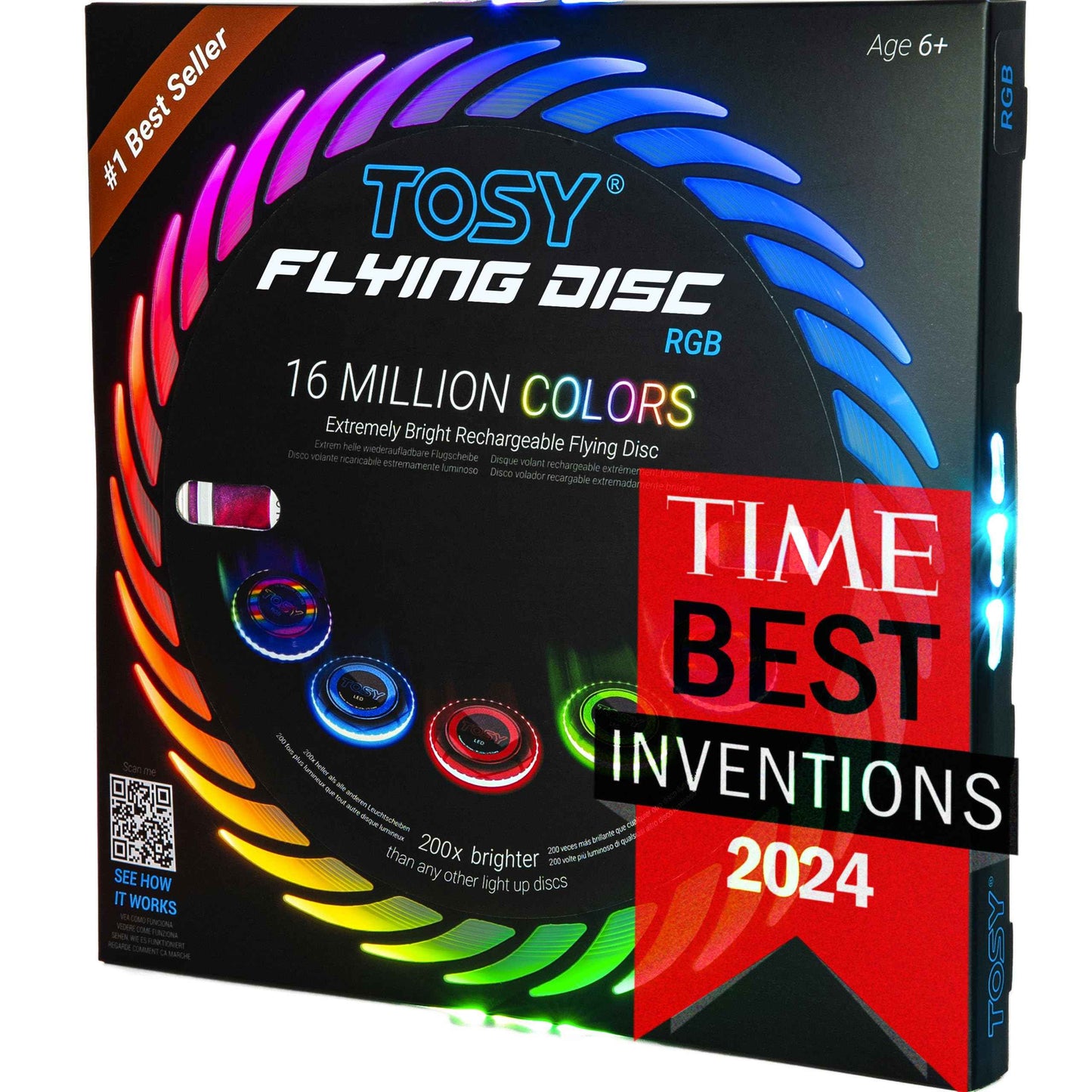 TOSY Flying Disc - 108 RGB Multicolor or 36 Monocolor LEDs, Super Bright, Smart Modes, Easter Basket Stuffers Gift, Camping Toy for Kid/Teen/Adult, Auto Light Up, Rechargeable, Waterproof, 175g