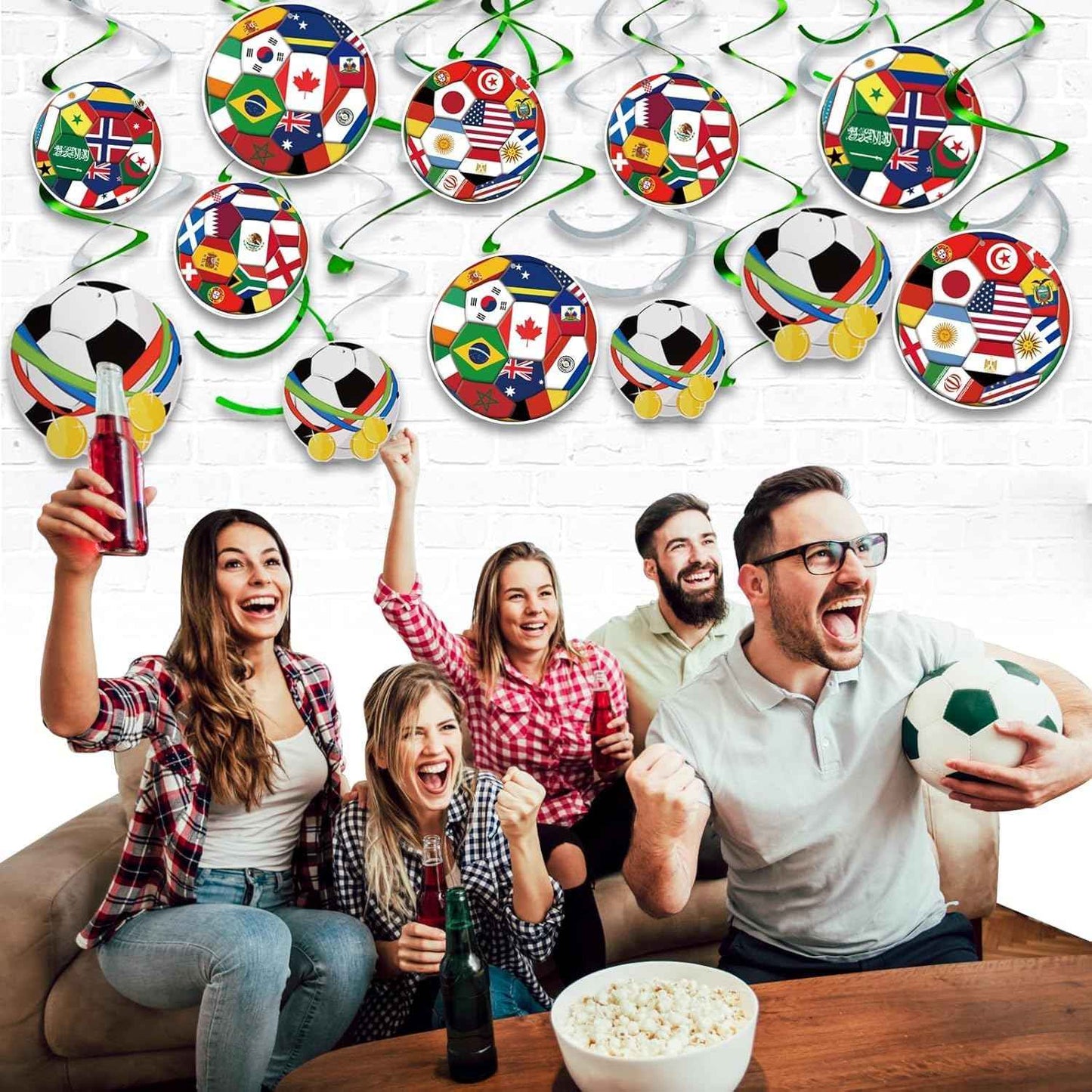 AhfuLife 24pcs Soccer Hanging Swirls for Party Decorations 2026, 12Pcs Soccer Flag Hanging Swirls and 12pcs Hanging Swirls for World Cup Home Party Decorations