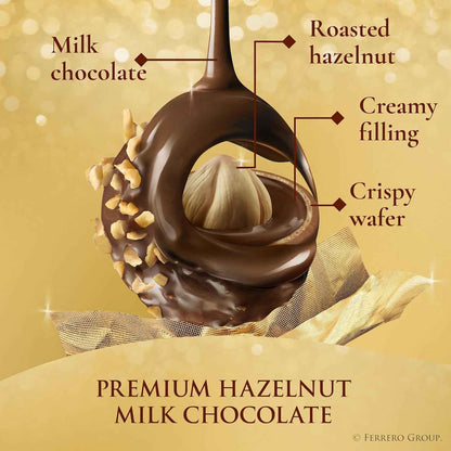 Ferrero Rocher Gourmet Hazelnut Milk Chocolate Gift Box, 12 Individually Wrapped Chocolates, 5.3 oz