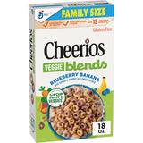 Cheerios Veggie Blends Breakfast Cereal, Blueberry Banana Flavored, Made with Fruits and Veggies, Family Size, 18 oz