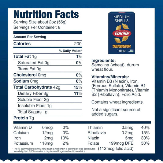 Barilla Medium Shells Pasta, 16 oz. Box - Non-GMO, Made with Durum Wheat Semolina - Kosher Certified