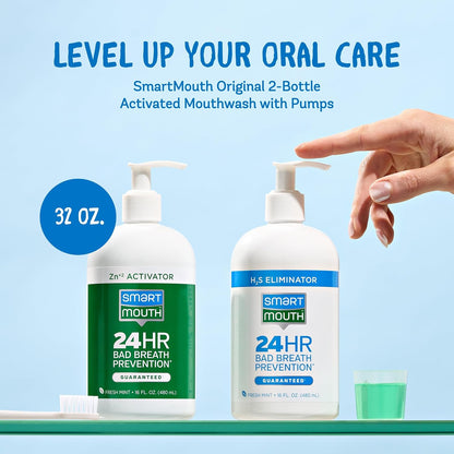 SmartMouth_Original_2-Bottle_Zinc_Activated_Mouthwash_with_Pumps_-_Instant_Fresh_Breath_Mouthwash_-_Eliminates_Bad_Odors_&_Bad_Breath_-_Sugar,_Gluten_&_Alcohol-Free_-_Fresh_Mint_-_16_fl_oz,_2-Pack