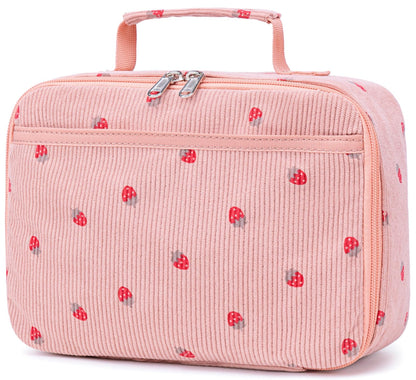 Bluboon Kids Girls Corduroy Pink Strawberry Lunch Box for School