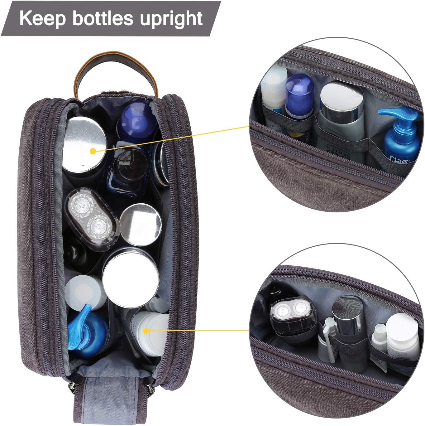 BAGSMART_Toiletry_Bag_for_Men,_Canvas_Travel_Toiletry_Organizer_Dopp_Kit_Water-resistant_Shaving_Bag_for_Toiletries_Accessories,Grey-Medium